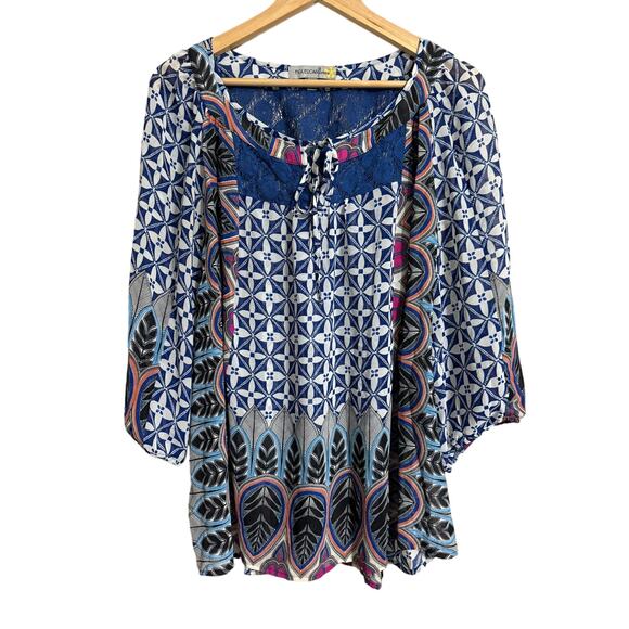 Fig & Flower Tops - Fig & Flower Sheer Floral Print 3/4 Sleeve Blouse 2XL